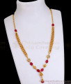 Luxurious 3 Line Gold Necklace Red Opal Stone Design SMDR2359