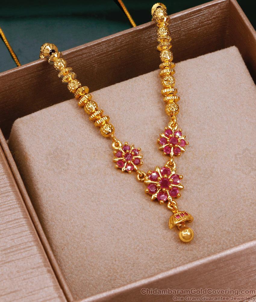 Ruby Stone Flower Design Gold Necklace Design For Weddings SMDR2361