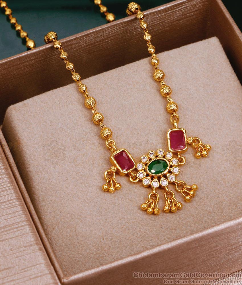 Traditional Beads Design Gold Short Chain Big Ruby Green Stone SMDR2363