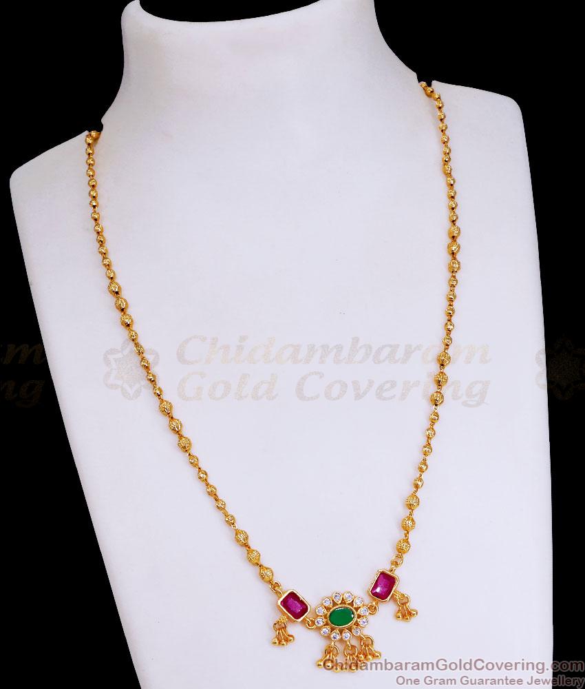 Traditional Beads Design Gold Short Chain Big Ruby Green Stone SMDR2363