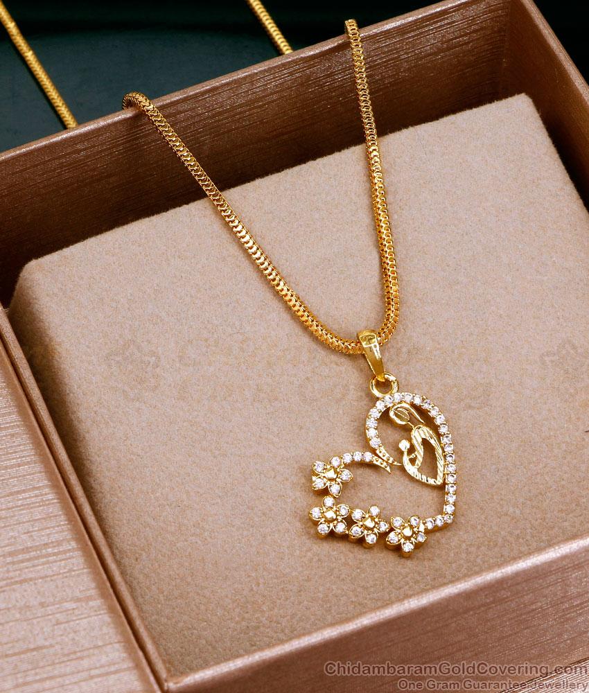 American Diamond Heart Shaped Locket Gold Chain For College Wear SMDR2369