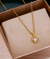 Flower Design Single White Stone Pendant Thin Gold Chain SMDR2372