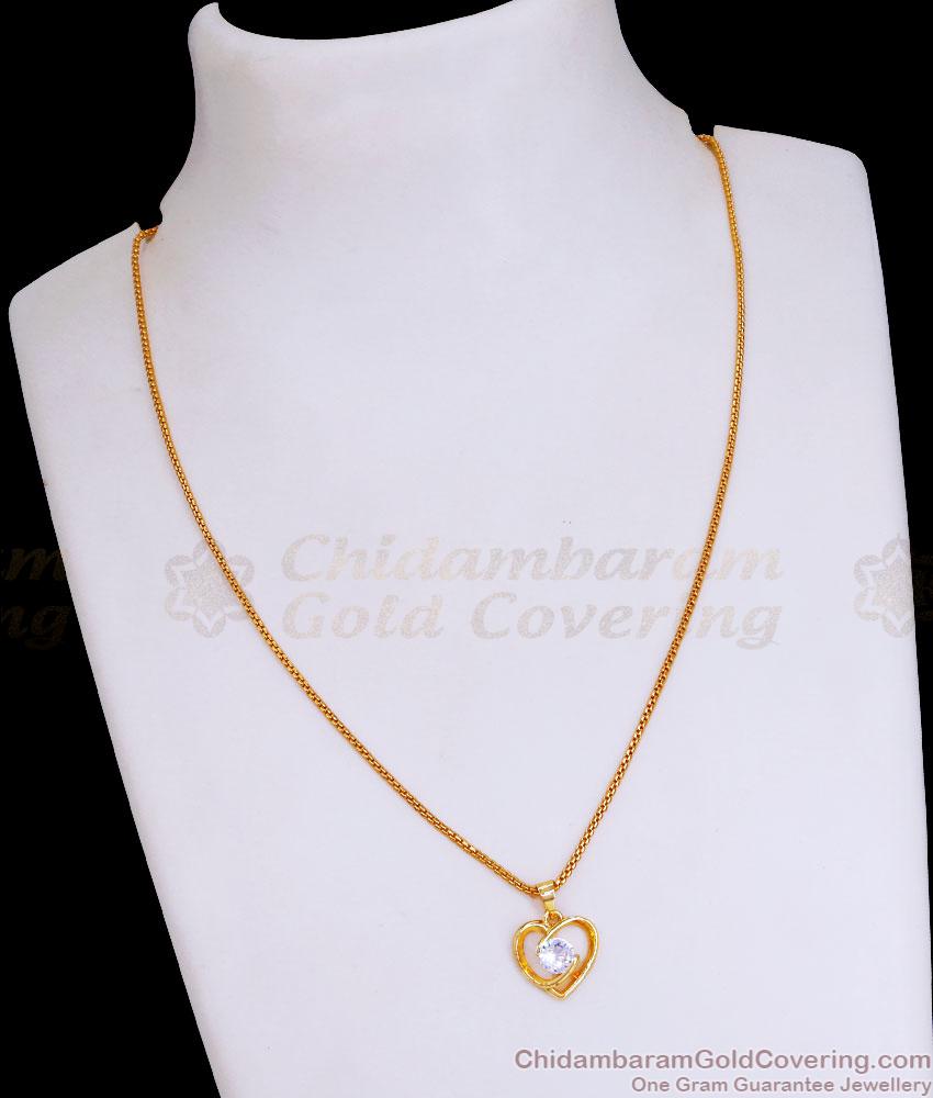 Trendy Heart Shaped Gold Pendant White Stone Design With Chain SMDR2374