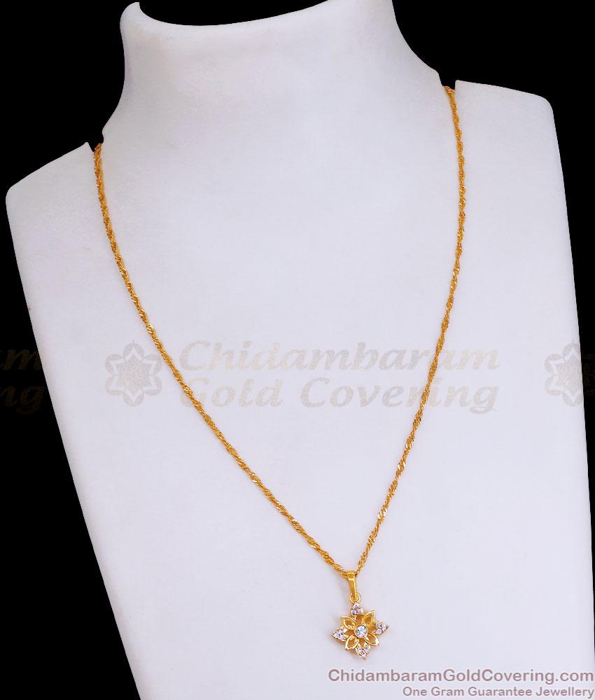 One Gram Gold Short Chain With White Stone Floral Pendant SMDR2388