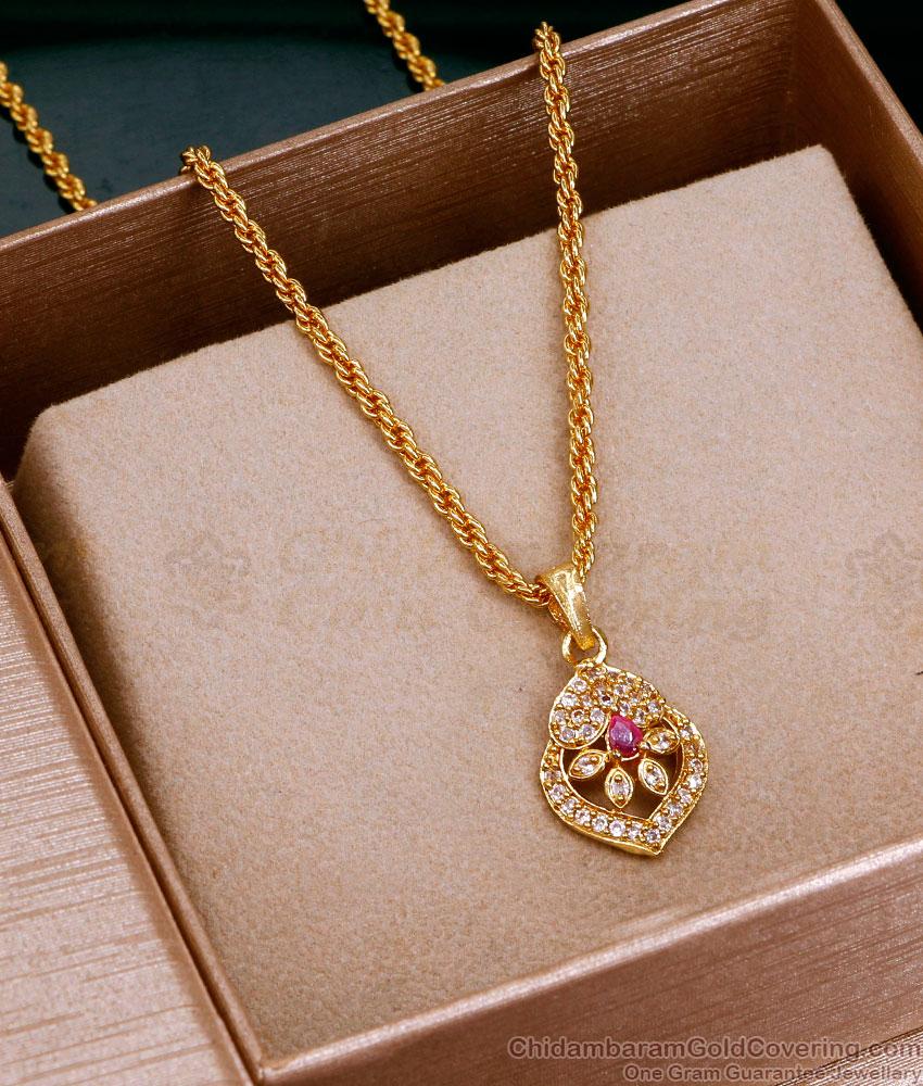 Pure Gold Tone Rope Chain Small Stone Pendant For Regular Use SMDR2391