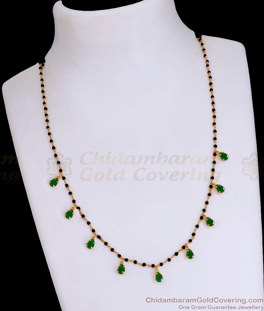 Traditional Black Beads Karimani Sara With Green Droplet Stone SMDR2392