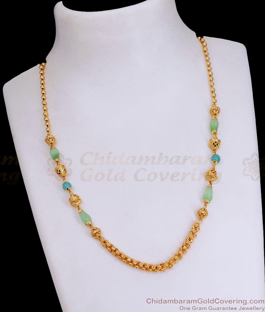 Simple Traditional Necklace Aqua Green Stone Gold Plated Chain SMDR2395