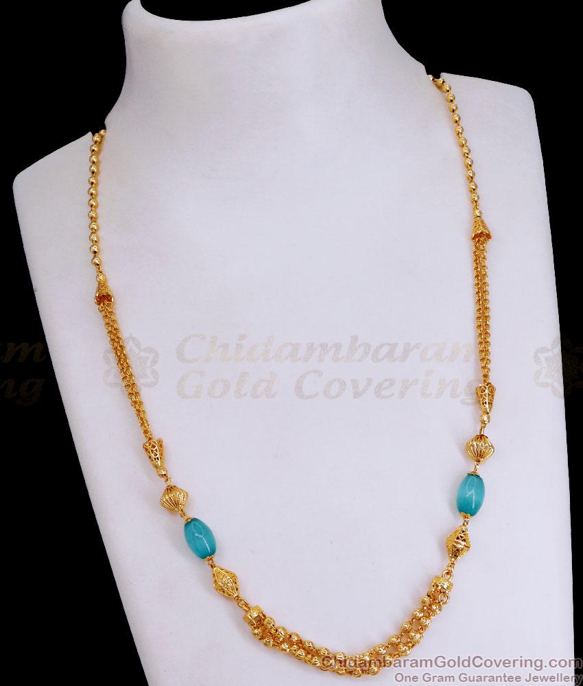 Elegant Gold-Plated Chain Necklace Blue Beads And Layered Chains SMDR2398