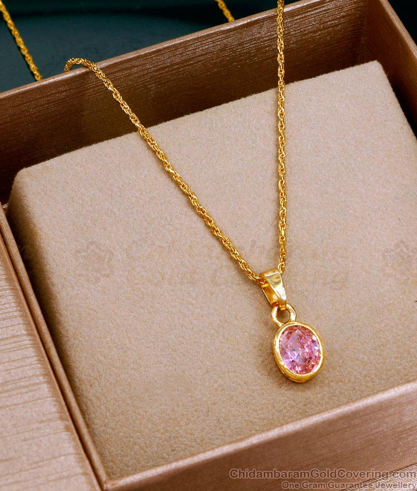 Buy Semi Precious Pink Stone Necklace Gold Chain SMDR2399