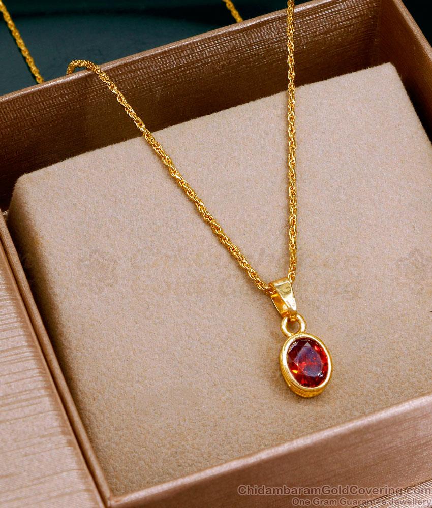 Beautiful Ruby Stone Gold Pendant With Short Chain SMDR2401