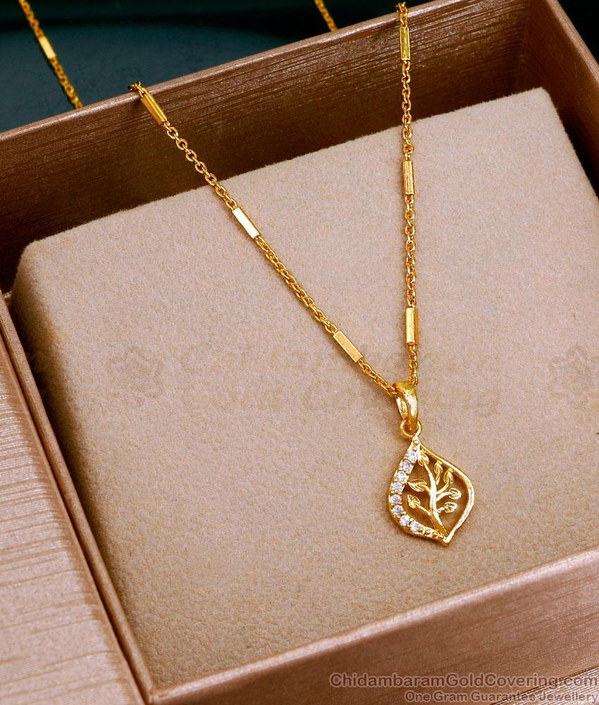 Unique Gold Imitation Leaf Pendant With Box Type Chain SMDR2406