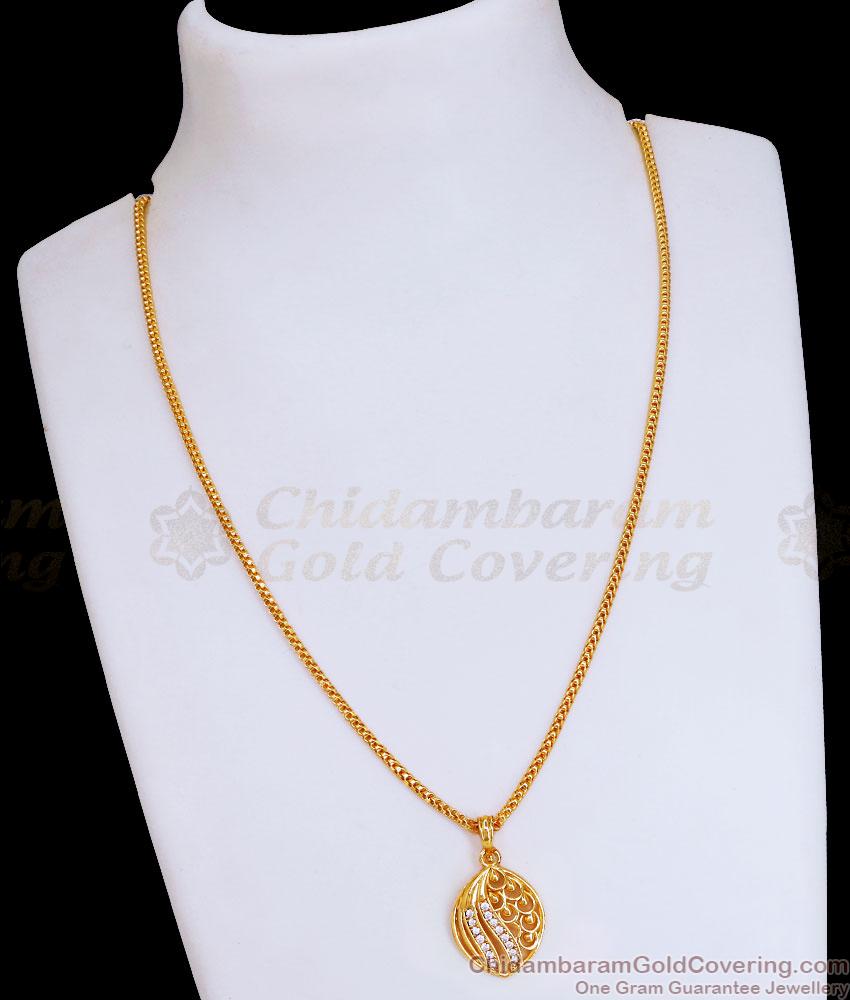 Pure Gold Tone Snake Design Chain With Leaf Pendant SMDR2408