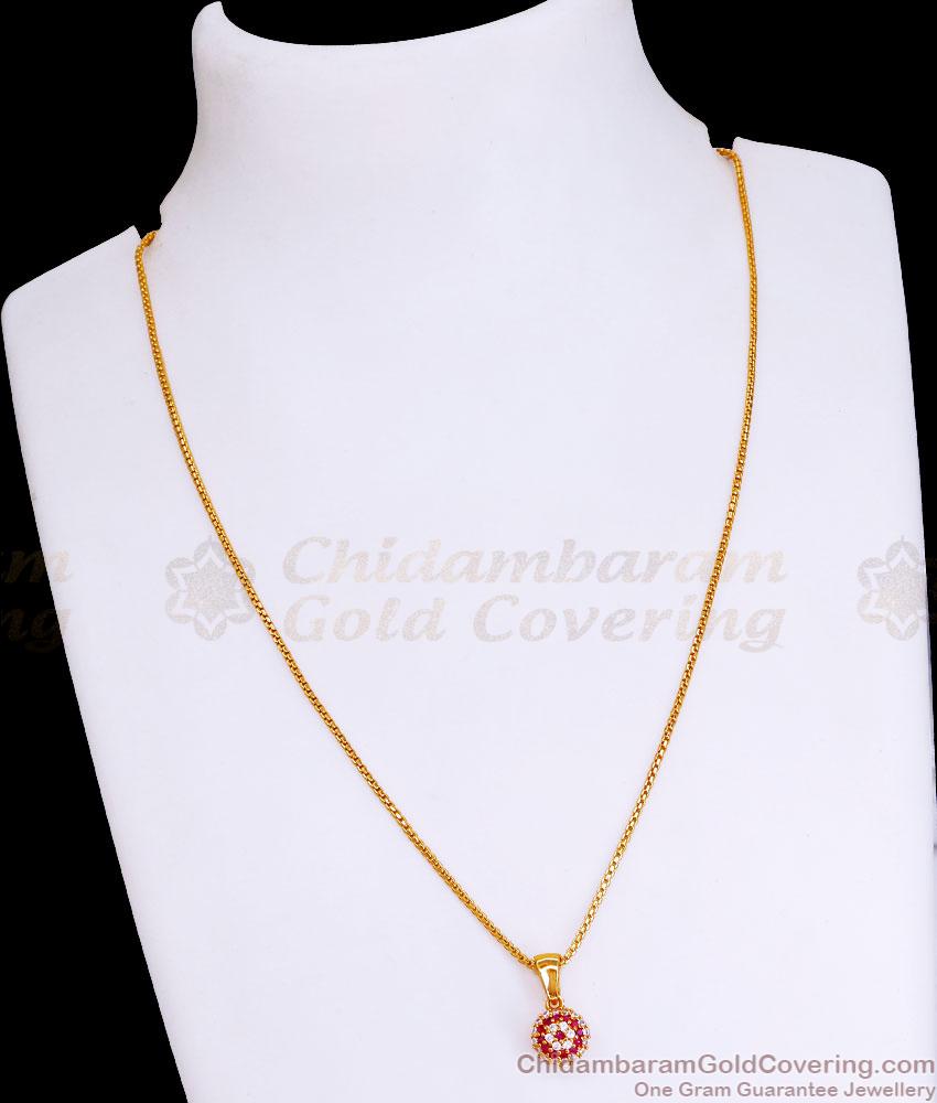 American Diamond Gold Plated Ball Pendant Chain For College Wear SMDR2435