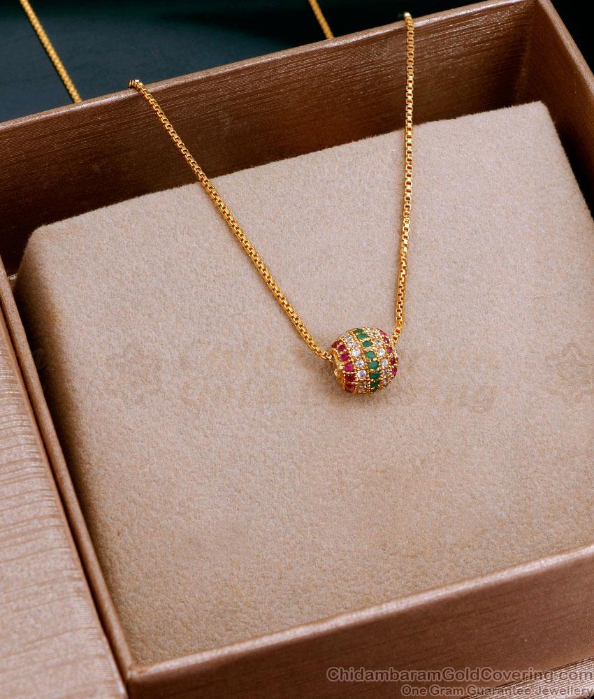 Beautiful Multistone Ball Pendant Thin Gold Chain For Women SMDR2447