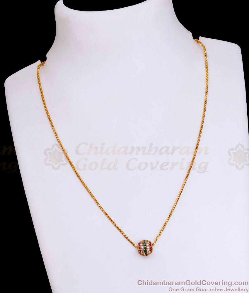 Beautiful Multistone Ball Pendant Thin Gold Chain For Women SMDR2447