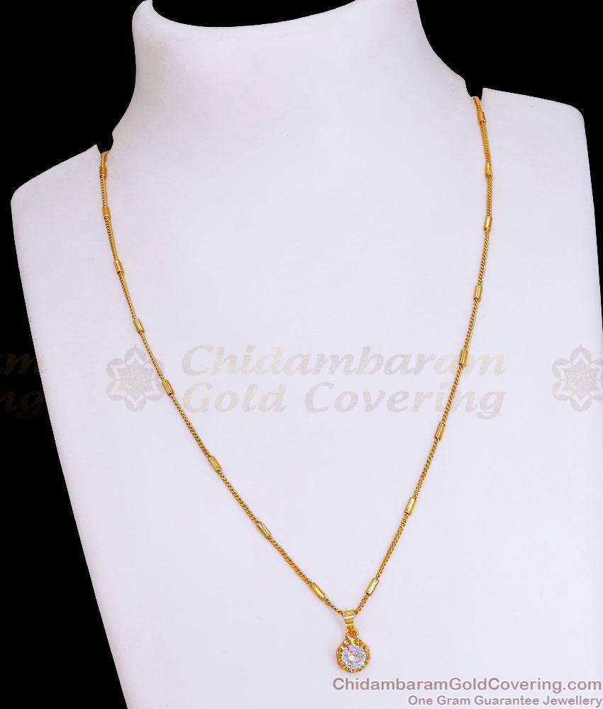 Small White Stone Gold Pendant Chain Daily Wear Collections SMDR2450