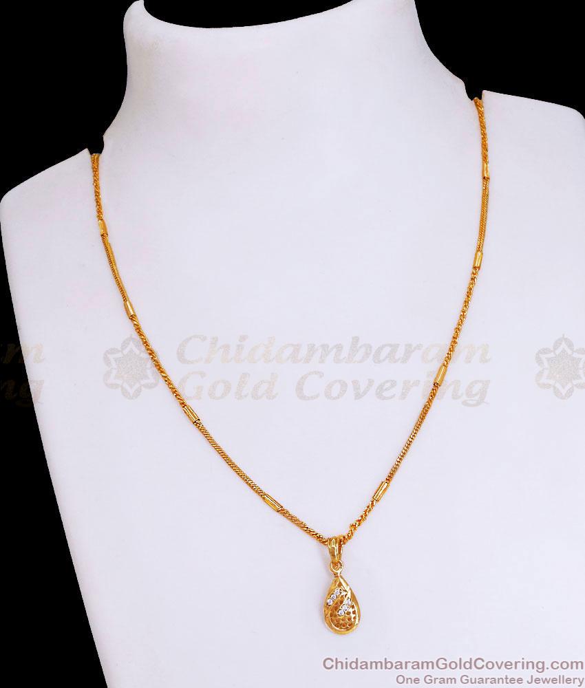 Real Gold Look White Stone Pendant Chain For Daily Wear SMDR2455