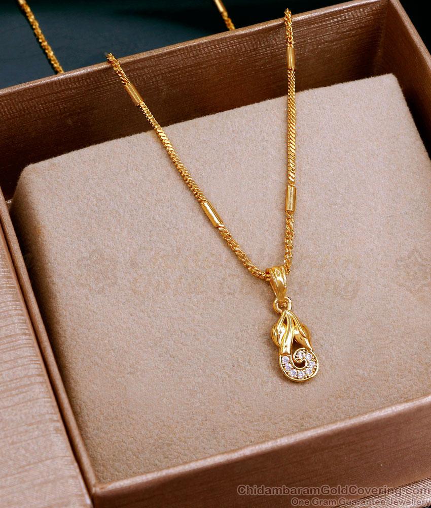 Simple Floral Design White Stone Pendant Gold Plated Chain SMDR2456