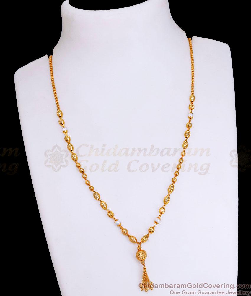 Latest Golden Dotted Beads Short Chain Pearl Jewelry Online SMDR2468