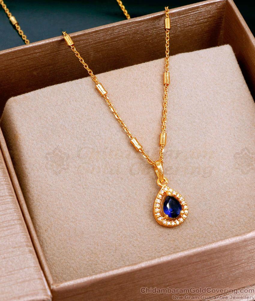 Stylish 1 Gram Gold Pendant Chain With Sapphire Stone SMDR2487