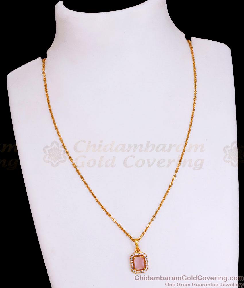 Pink Crystal Cz Pendant Gold Necklace Designs With Price SMDR2496