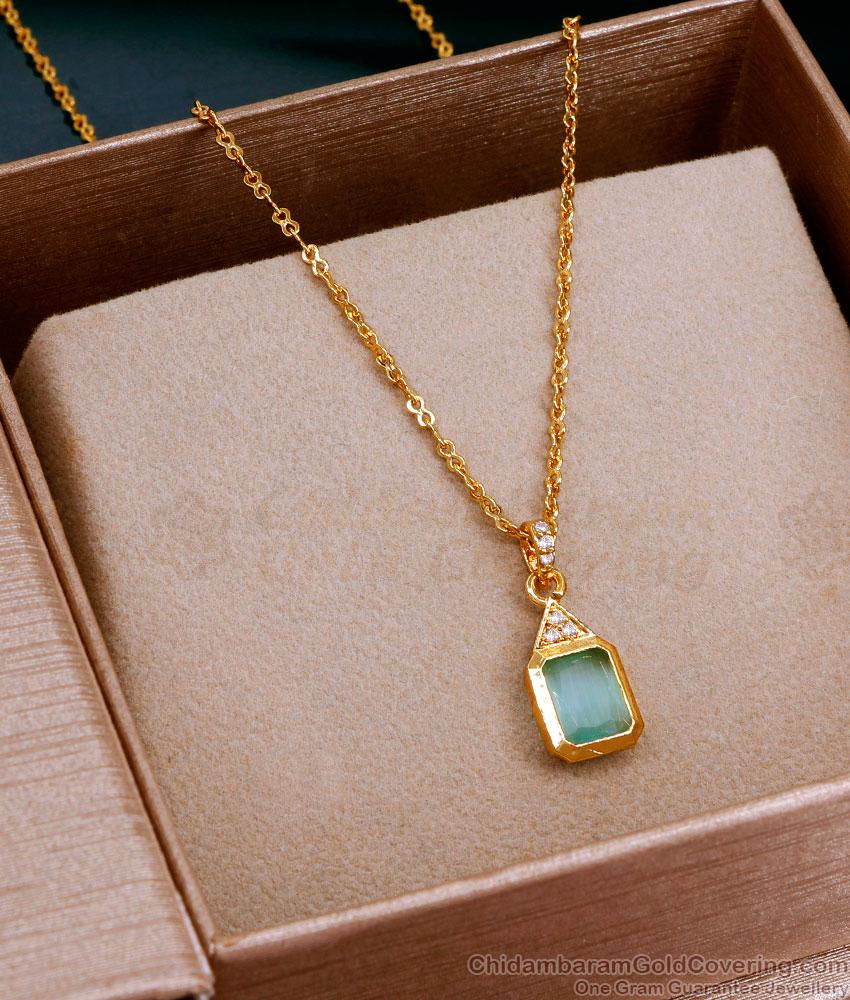 Latest Gold Plated Pendant Chain Design With Green Opal Stone SMDR2497