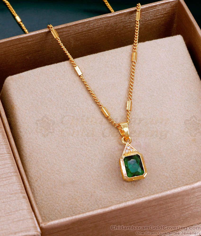 Emerald Stone Pendant Necklace Gold Imitation Chain Designs SMDR2498