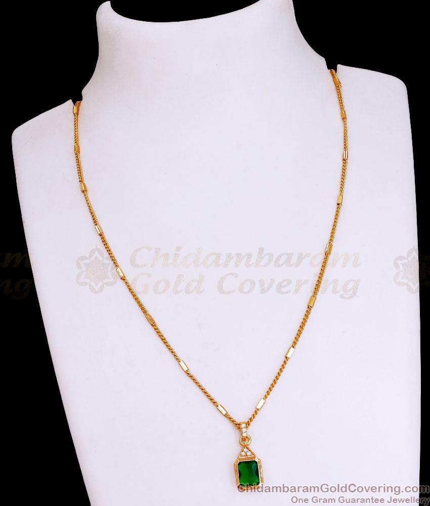 Emerald Stone Pendant Necklace Gold Imitation Chain Designs SMDR2498