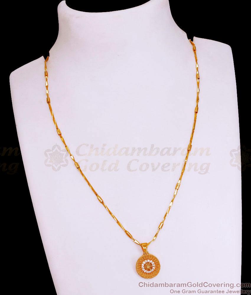 Daily Use 1 Gram Gold Stone Pendant Chain For Girls SMDR2504