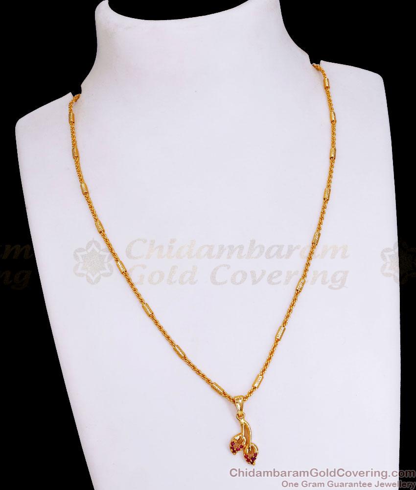 Ruby Stone Leaf Pendant Gold Chain For Office Wear SMDR2512