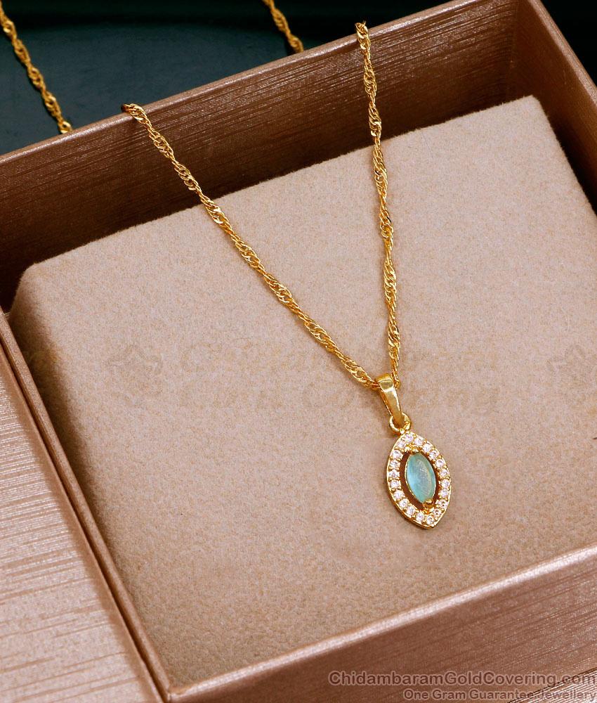 Aqua Blue Diamond Pendant Gold Plated Necklace Design Online SMDR2514