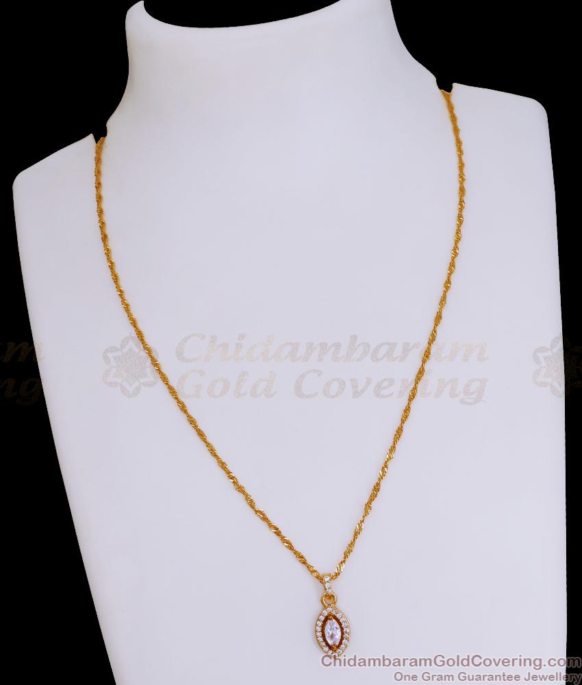 Full White Stone Gold Plated Pendant With Twisted Chain SMDR2515