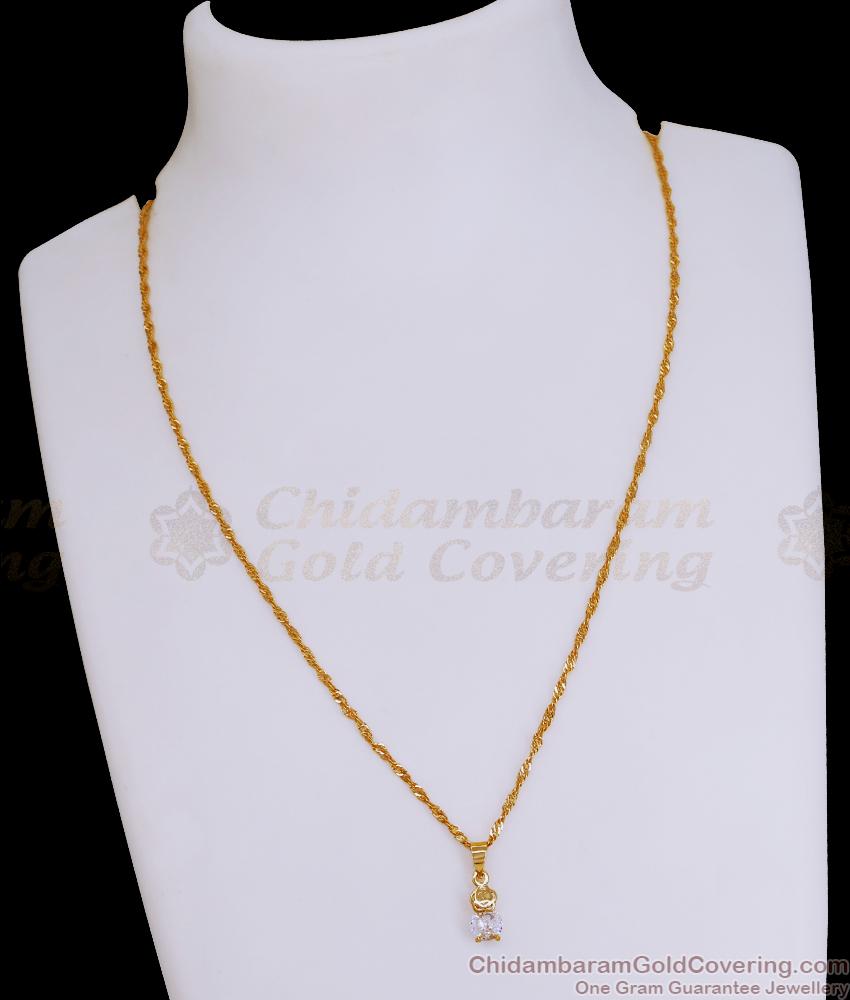 Light Weight Gold Plated Chain With Ad Stone Pendant For Girls SMDR2522