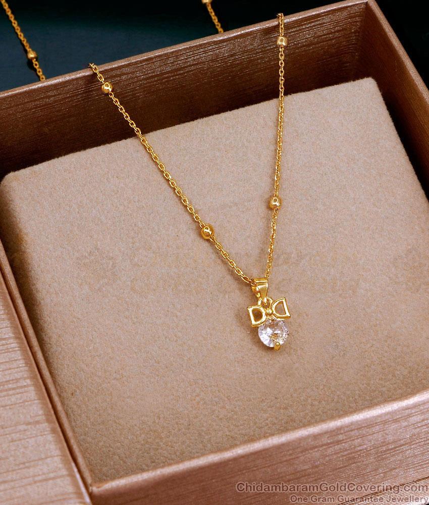 Light Weight Gold Plated Ad Stone Pendant Chain For Girls SMDR2535