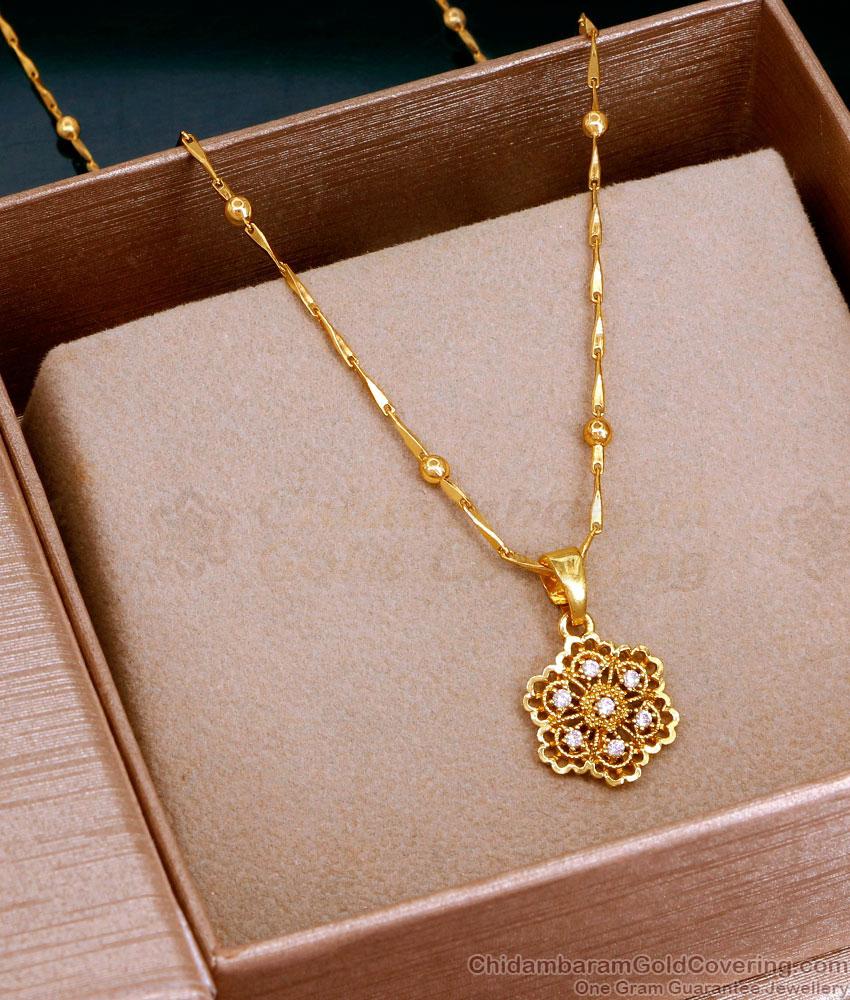 Beautiful Ad Stone Floral Design Gold Pendant Necklace Online SMDR2559