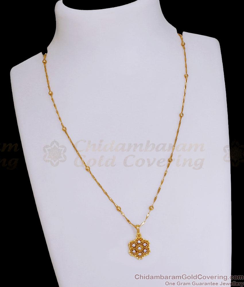 Beautiful Ad Stone Floral Design Gold Pendant Necklace Online SMDR2559