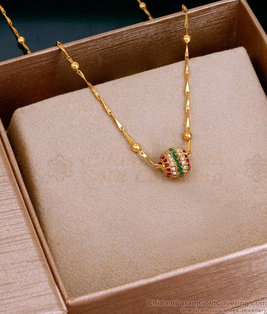 Multi Stone Ball Pendant With Thin Gold Plated Wheat Chain Online SMDR2562