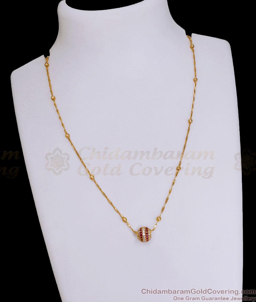 Stylish Ruby White Ball Pendant Gold Imitation Chain Online SMDR2563