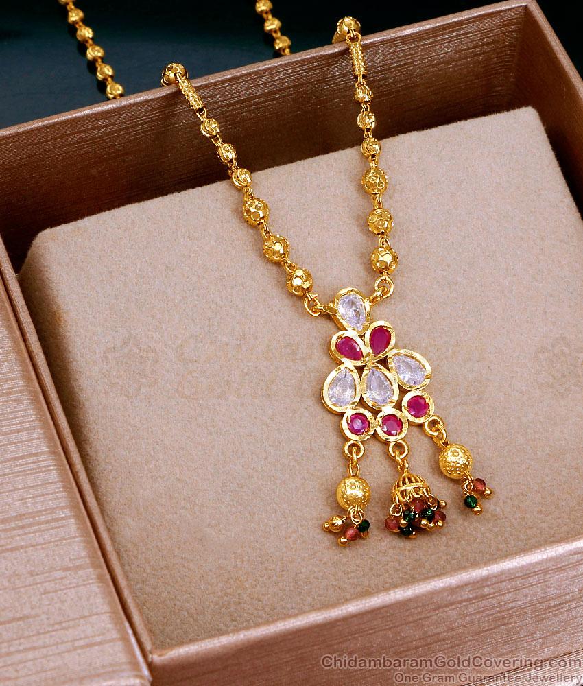 Beautiful Kemp Stone Pendant Golden Beads Mangalsutra Chain SMDR2574