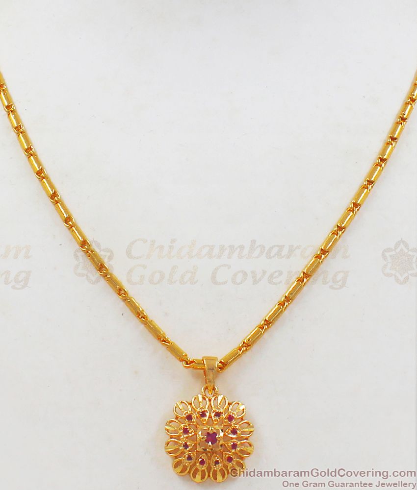 Latest Designer Creative Model Gold Plated Short Pendant Chain Ruby Stones SMDR605