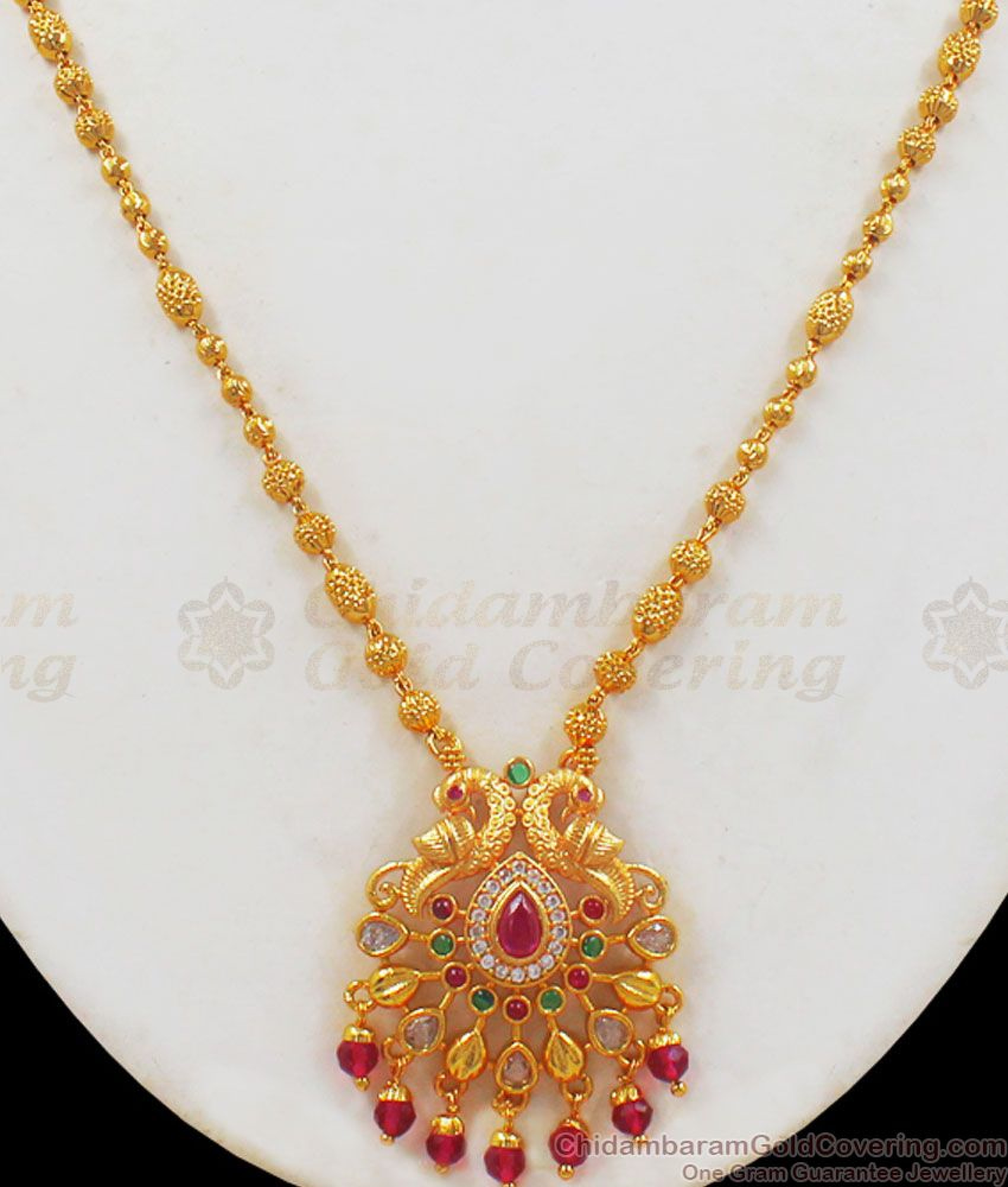 Buy Double Peacock Design One Gram Gold Short Chain Collections SMDR644