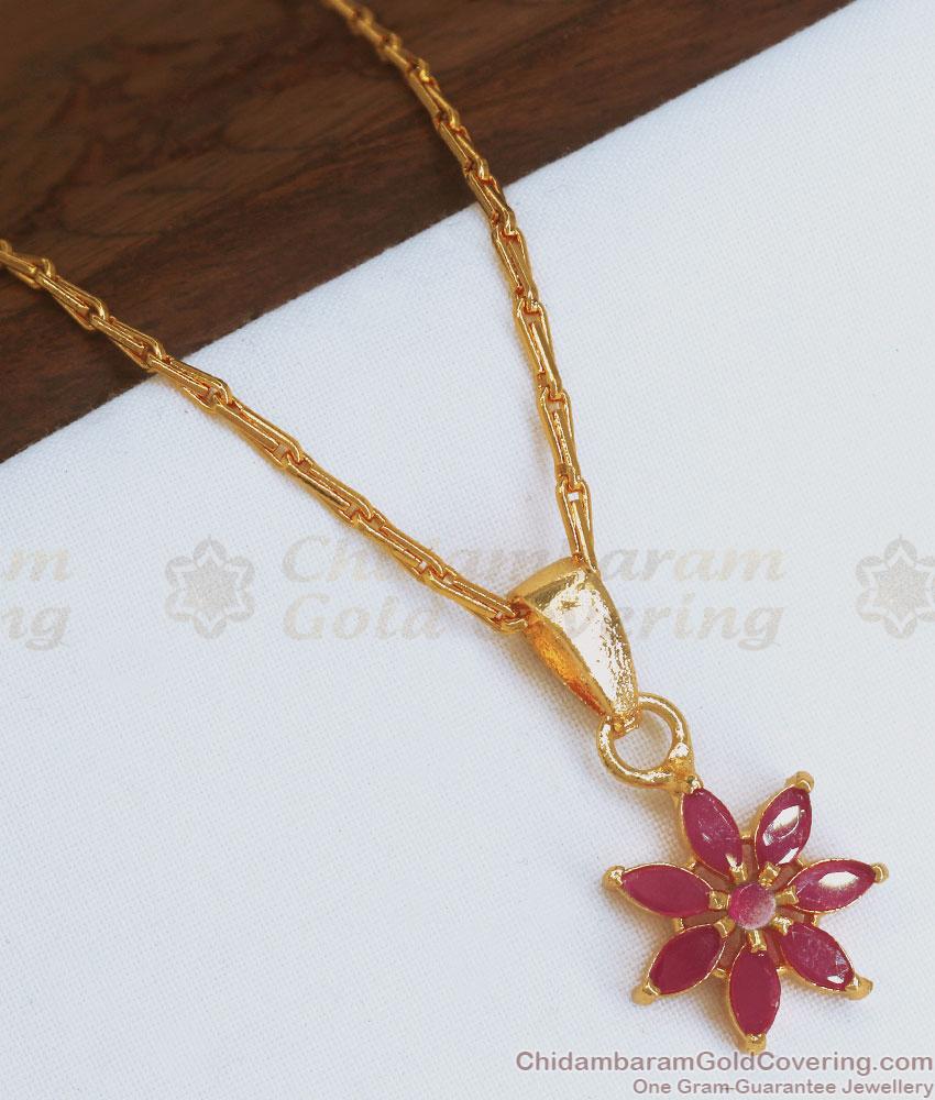 Full Ruby Stone Pendant With Gold Chain For Daily Use SMDR888