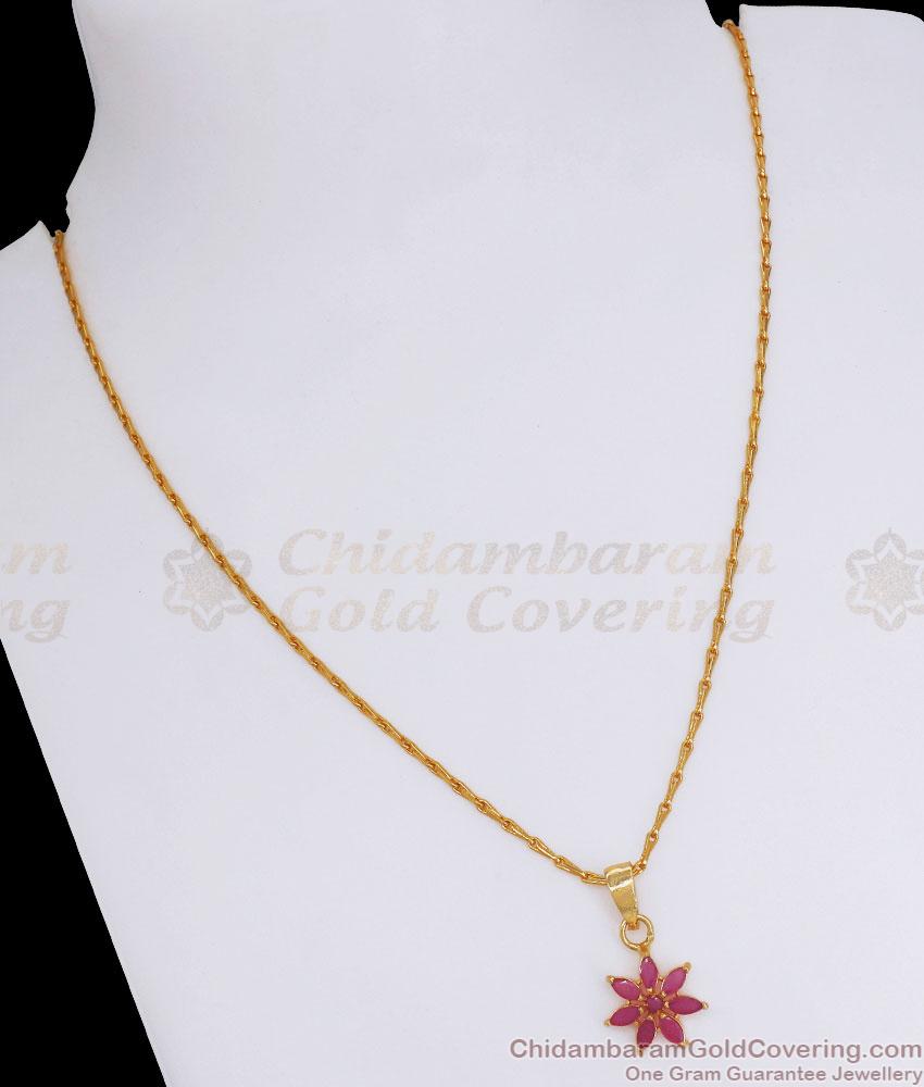 Full Ruby Stone Pendant With Gold Chain For Daily Use SMDR888