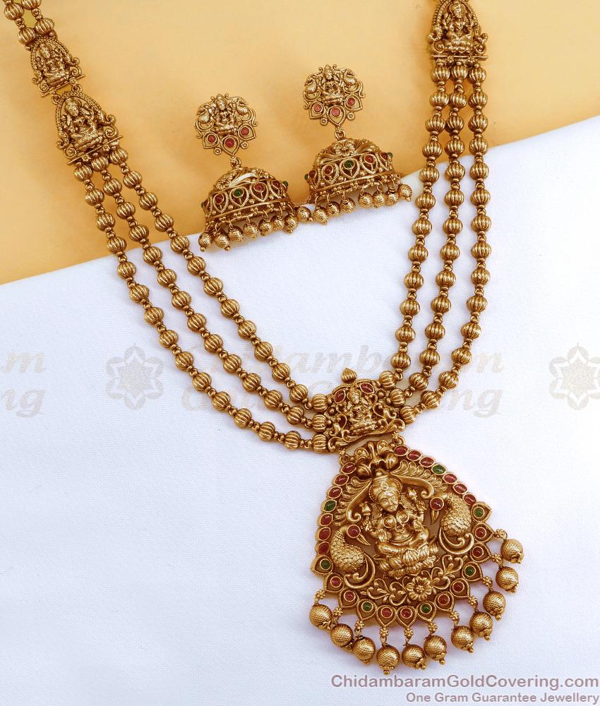 Traditional 3 Layer Lakshmi Design Antique Haram With Matching Earrings ANTQ1085