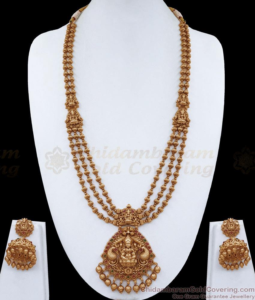 Traditional 3 Layer Lakshmi Design Antique Haram With Matching Earrings ANTQ1085