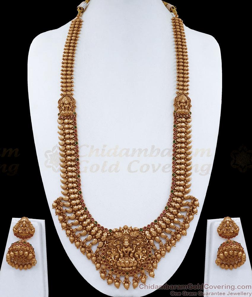 Majestic Lakshmi Design Antique Temple Jewellery Haram Set for Marriage ANTQ1087