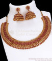 TNL1025 Stylish Full Ruby Necklace Antique Jewelry Jhumki Combo Set