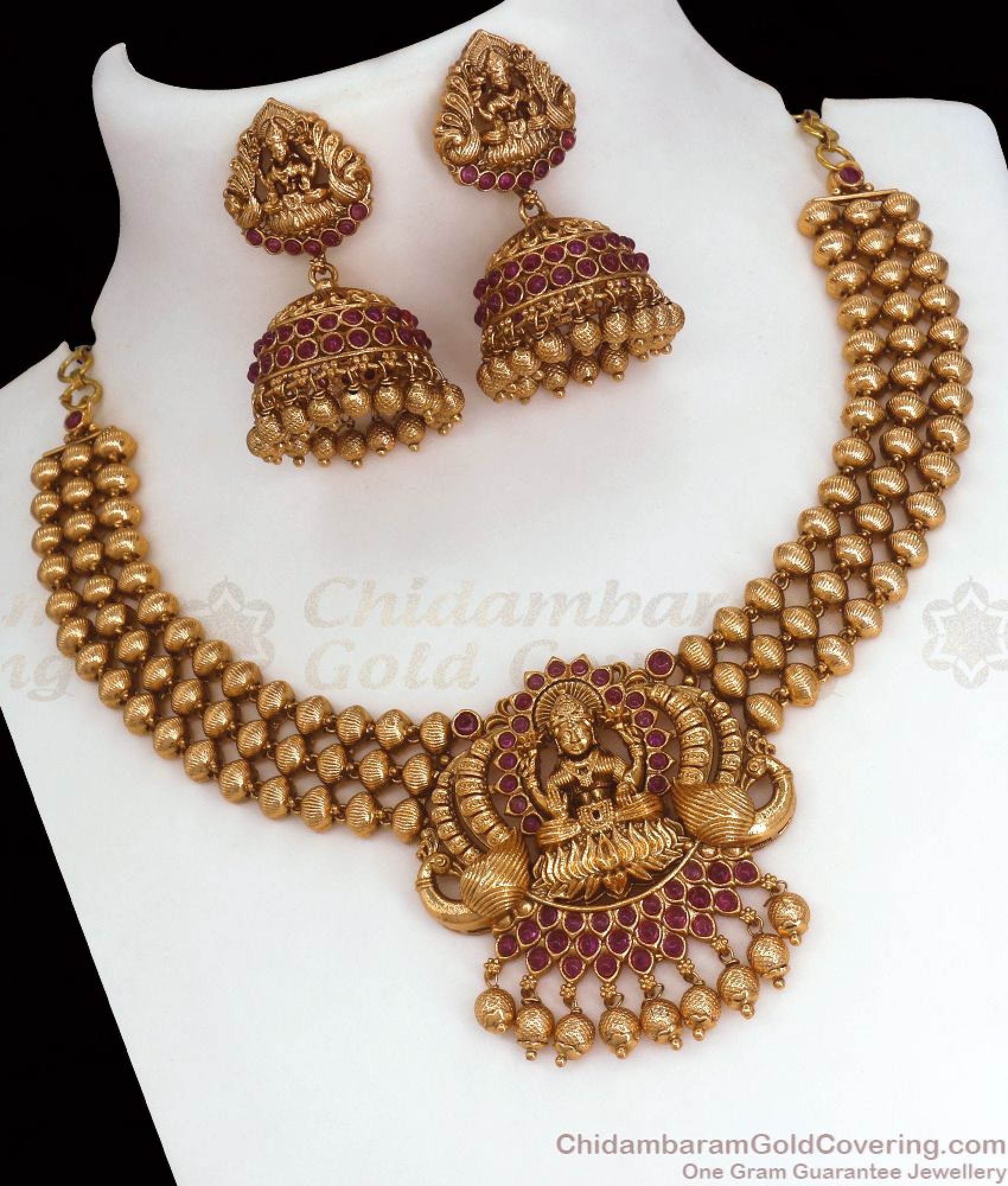 TNL1079 - Lakshmi Peacock Design Antique Nagas Collection Necklace Big ...