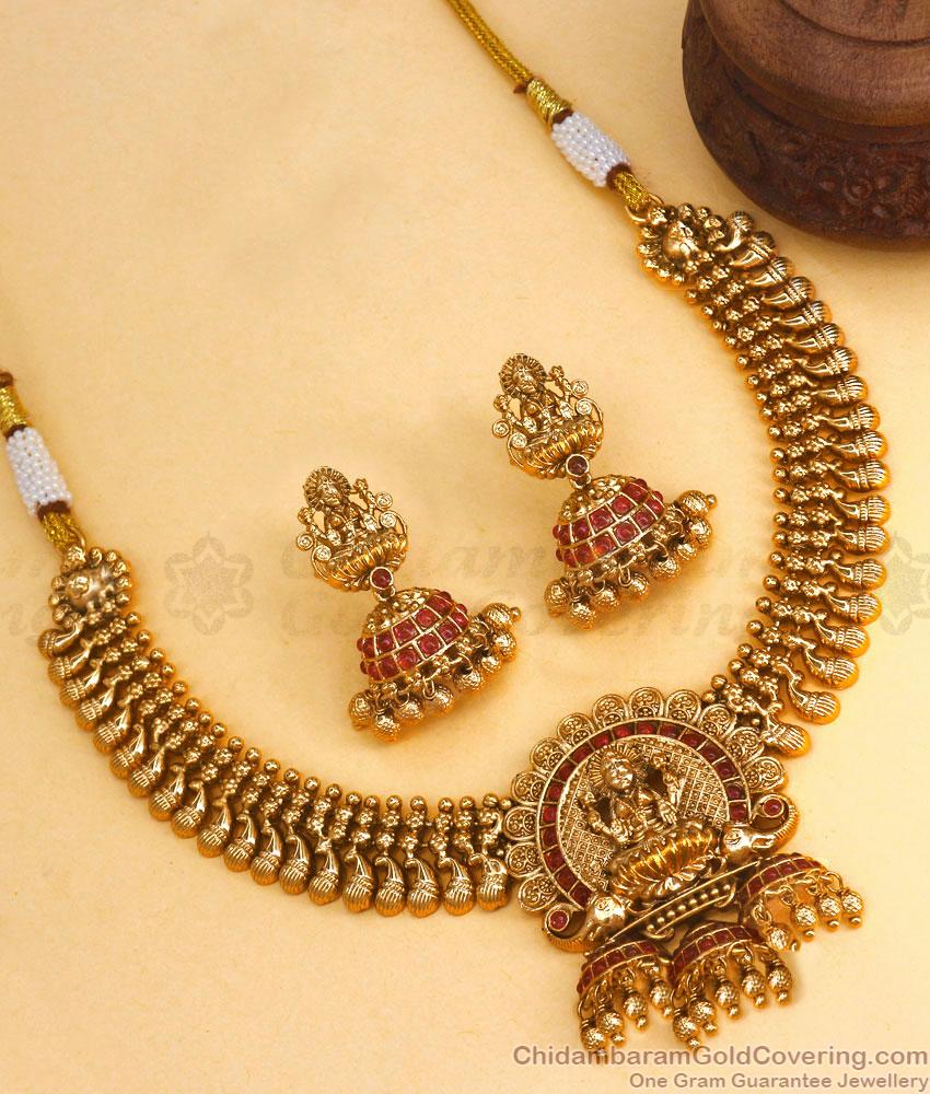 TNL1082 South Indian Temple Jewelry Lakhmi Necklace Earring Bridal Set
