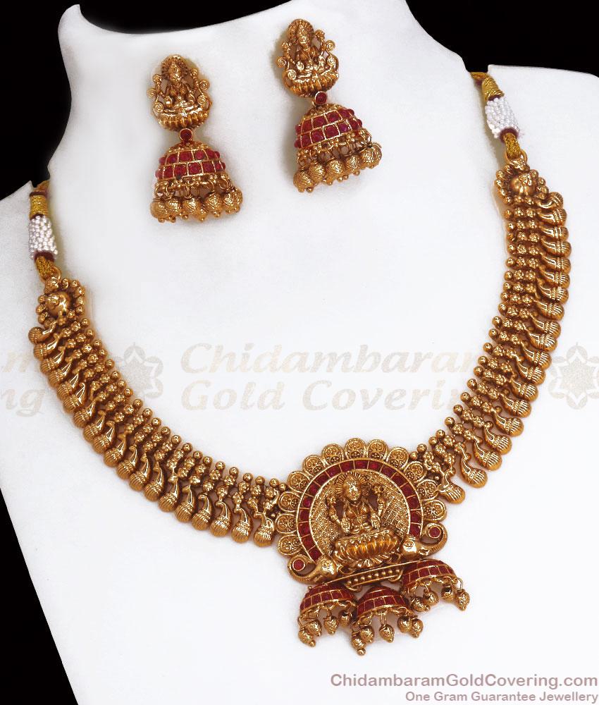 TNL1082 South Indian Temple Jewelry Lakhmi Necklace Earring Bridal Set